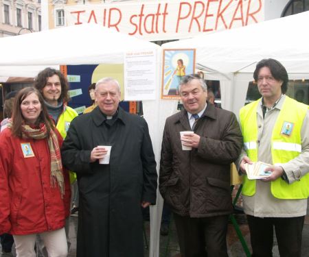 InitiatorInnen v.l: Edeltraud Artner-Papelitzky, Heinz Mittermayr, beide Bereich Mensch und Arbeit, Diözese Linz, Bischof Ludwig Schwarz, Präs. Johann Kalliauer, Engelbert Eckhart / ÖGB. © mensch & arbeit