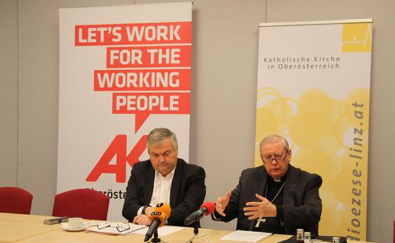 AK-Präsident Dr. Johann Kalliauer (l.) und Diözesanbischof Dr. Ludwig Schwarz bei der Pressekonferenz. © Diözese Linz