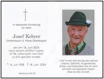 Sterbebild: Josef Kehrer