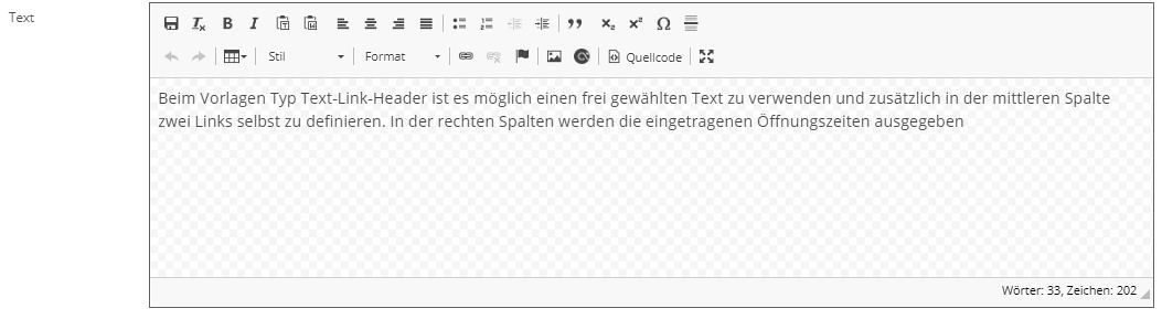 Header Einstellungen in den Basisdaten